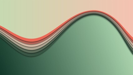 Abstract wavy layers background in green and coral color palette design