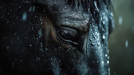 Horse muzzle close-up with morning dew 