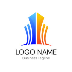 Logo Building Company Business Orange and Blue Vector Design Template
