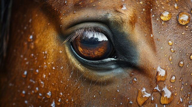 Horse muzzle close-up with morning dew  - Powered by Adobe