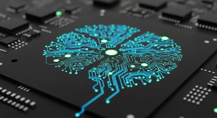 advanced processor node illustrating illuminated neural network pathways on silicon substrate