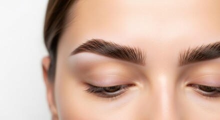Woman eyebrow close up, with natural healthy skin and neat groomed brow. Beauty treatment and cosmetic care concept for facial hair.