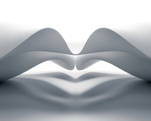 Abstract white wavy shapes creating a symmetrical arch on a white background curves