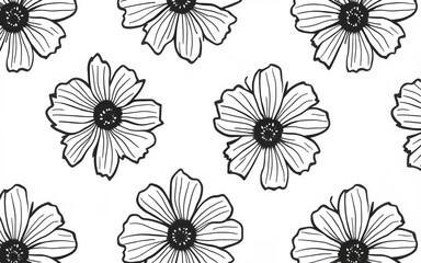 Seamless hand drawn pattern of stylized black and white flowers ideal for textile design and wallpaper. High quality