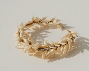 Dried Flower Wreath Circle On White Surface With Sunlight Shadows dried flowers
