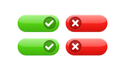 Two sets of green check and red x buttons on transparent background