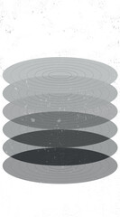 A striking vector abstract illustration featuring stacked concentric layers rendered in a grayscale color palette. This minimalist, graphic ideal for data visualization, technological diagrams