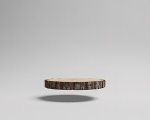 Natural Wood Slice Podium Floating on White Background with Shadow display product
