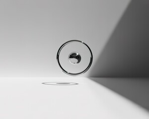 Silver Sphere within a Silver Ring on White Surface with Shadow ball circle