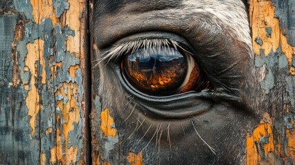 Side view close-up of horse face, mane covering one eye 