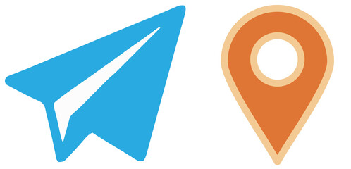 Digital Communication and Navigation Icons: Paper Plane and Location Pin Symbols