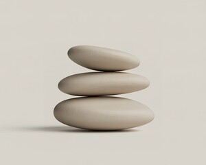 Stacked Smooth Beige Oval Stones Balanced On White Surface rocks pebbles