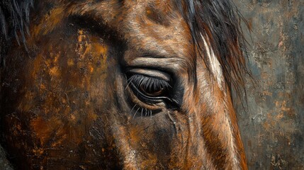 Tired old horse face close-up, eyes nearly closed 