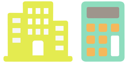 Business Finance and Property Management Concept with Building and Calculator Icons