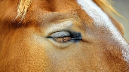 Tired old horse face close-up, eyes nearly closed 