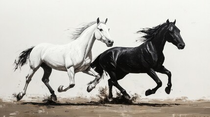 Two horses running side by side