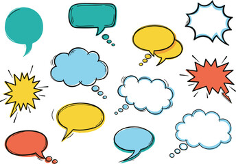 Comic-Style Speech and Thought Bubbles in Vibrant Colors for Visual Storytelling UI, Pop Art Graphics, Dialogue Design Assets