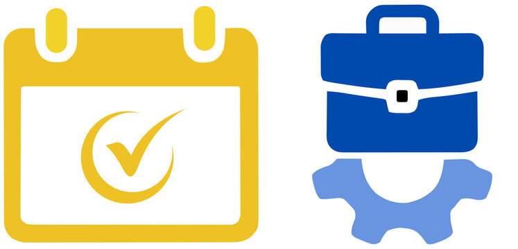 Professional Business Scheduling and Workflow Management Icons - Calendar, Checkmark, Briefcase, and Gear for Productivity