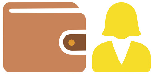 Female Finance and Wallet Icon. Conceptual illustration for women's financial management, personal spending, budgeting, savings, and economic independence.