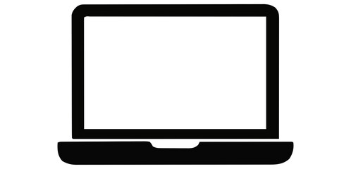 Modern Minimalist Laptop Computer Icon - Digital Device Flat Vector Illustration on White Background