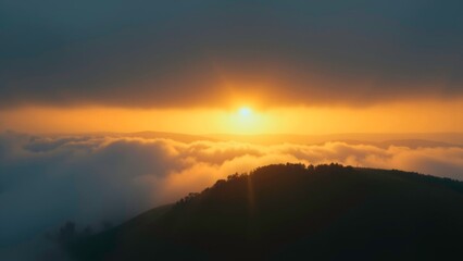 Scene based presentation of ink painting sunrise art