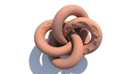 Obraz premium Abstract Pink Interlocking Rings Sculpture on White Background