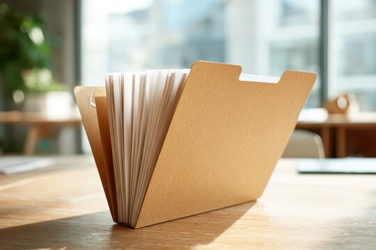 Office desk setup with a single folder and clean white pages for organization