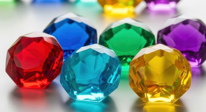 Colorful assorted gemstones on smooth surface
