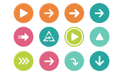 Collection of Colorful Circular Arrow Icons and Play Button Symbols on White Background
