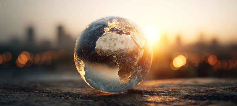 Globe sunrise earth horizon bokeh Warm sunrise globe earth horizon bokeh glow evokes hope