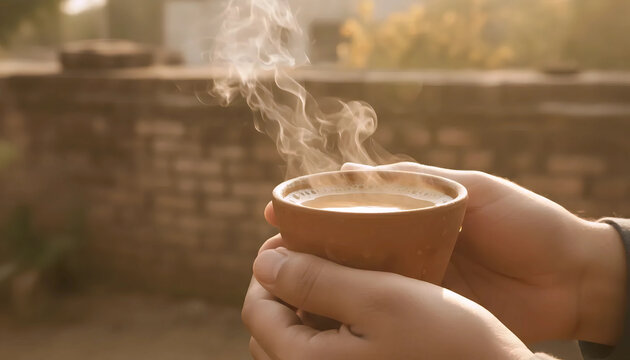 Traditional Indian Chai in Kulhad | Warm Tea Drinking Ritual | Cozy Outdoor Tea Moment

