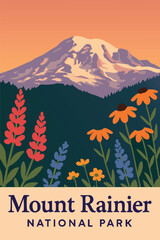 Mount Rainier with Wildflowers in Summer