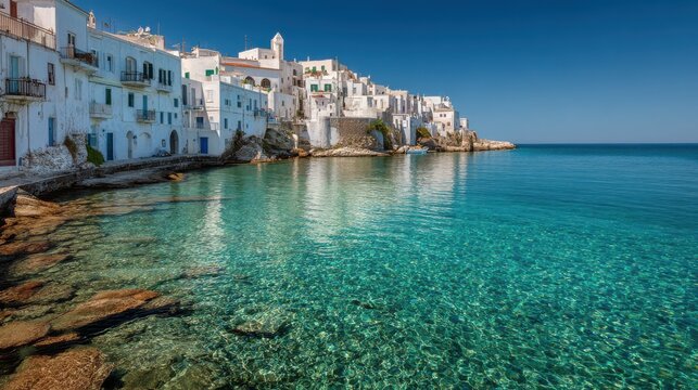 Picturesque coastal town of polignano a mare with white buildings in italy