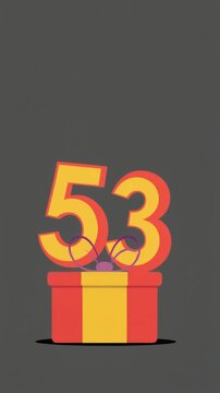 Number 53 with nicely wrapped gift box. Video for birthday or anniversary party