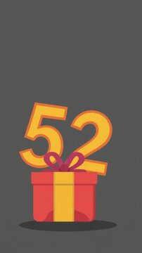 Number 52 with nicely wrapped gift box. Video for birthday or anniversary party