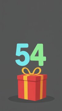 Number 54 with nicely wrapped gift box. Video for birthday or anniversary party