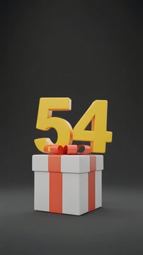 Number 54 with nicely wrapped gift box. Video for birthday or anniversary party