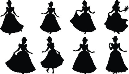Ball gown silhouettes, elegant dress outline, princess fashion, royal costume, fantasy character, evening gown, formal wear, stylish figure, fashion art, luxury design