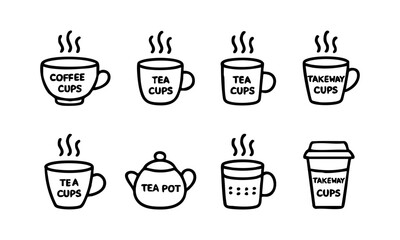 Takeaway Coffee And Reusable Cup Icons  Set  Vector illustration, easily editable. 