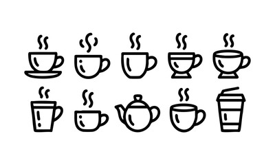 Minimal Coffee And Tea Outline Icons Set  Vector illustration, easily editable. 
