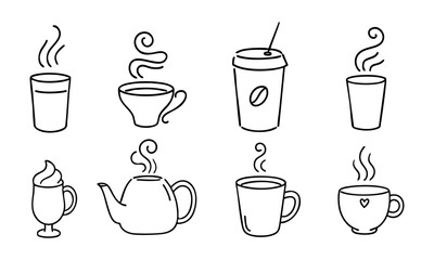 Hand Drawn Hot Beverage Cup Icons  Set Vector illustration, easily editable. 