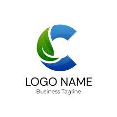 Logo Letter C Green Blue Plant Business Company Design Template