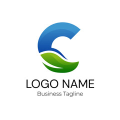 Logo Letter C Green Blue Plant Business Company Design Template