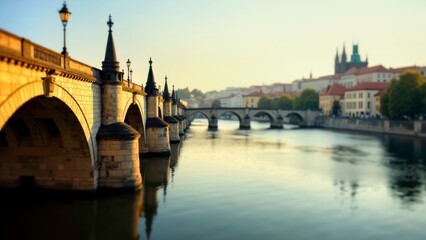 Fototapeta premium Scene based presentation of ink painting on Prague Bridge art