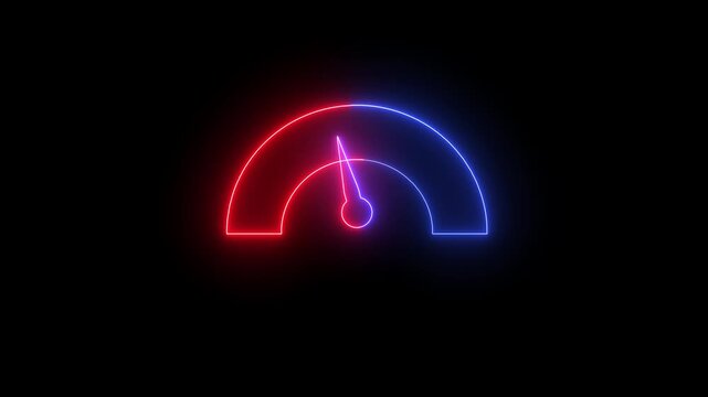Glowing neon line Digital speed meter animation.  neon Electric Car Speedometer icon isolated on black background. Energy meter icon.