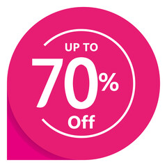 Pink 70% off discount sale tag label with shadow, ideal for promotional material, advertising, banners, and marketing campaigns in PNG format.