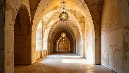 Fototapeta premium Ink retro architectural corridor art presentation