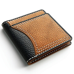Luxury Leather Wallet with Stitching Details Isolated on White Background.