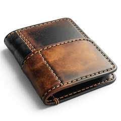 Luxury Leather Wallet with Stitching Details Isolated on White Background.