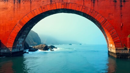 Scene based presentation of ink painting art on Jinmen Bridge